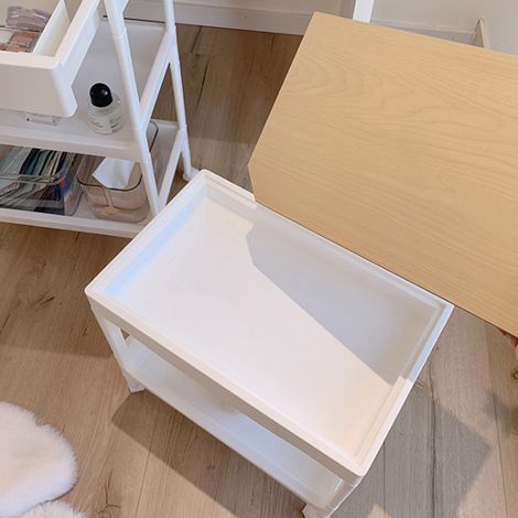 Rollwagen mit großem Fassungsvermögen, umweltfreundlich, aus robustem PP/MDF, platzsparend, ideal für Kosmetikstudios und Studentenwohnheime. 2-stöckig, mit Abdeckung und Rädern. (1/3)