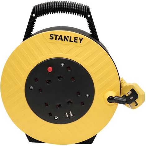 Stanley 240V Cable Reel 15M 4-Socket & 2 USB - Safe Transit (1/4)