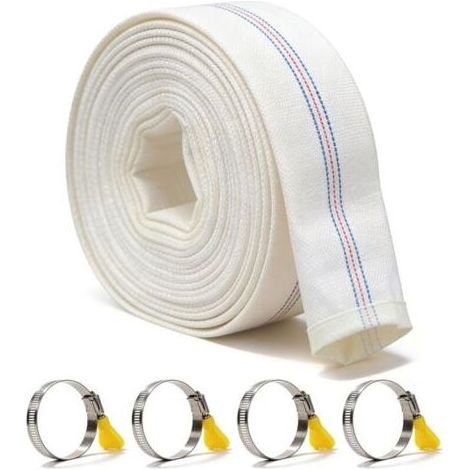 1 1/4" 20m 35mm Geflochtener Flachschlauch Pumpenschlauch mit 4 Klemmen, Hochleistungs-Bauschlauch, Industrieschlauch bis 10 bar, Bauschlauch-Set für Tauchpumpen und Pumpen (1/5)