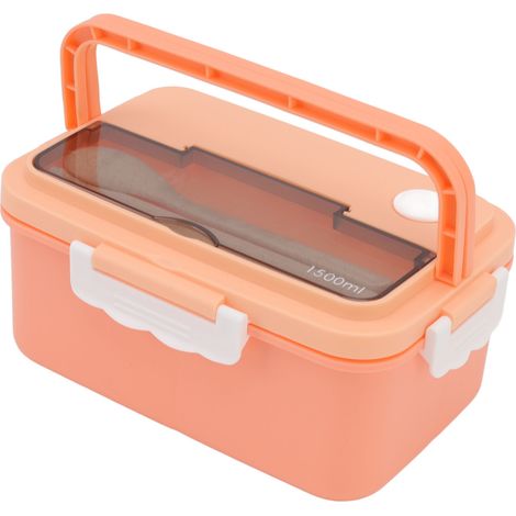 Boîte à lunch de 1500 ml en plastique résistant à la chaleur, type bento, avec baguettes et cuillère, rose, idéale pour les étudiants. (1/5)