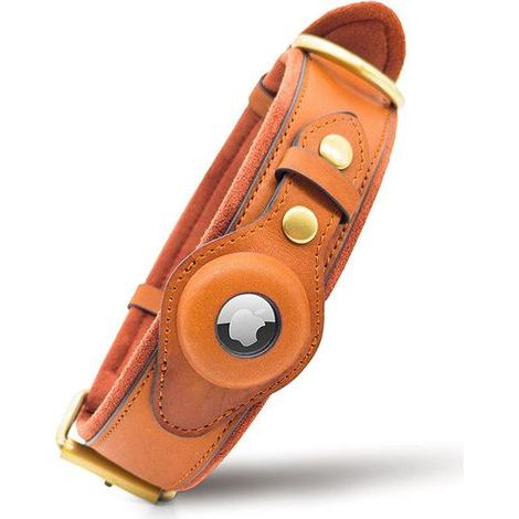 Collier pour chien en cuir véritable avec emplacement pour AirTags – Ajustable 42-60 cm – Pour grandes races 17-28 kg – Marron (1/5)