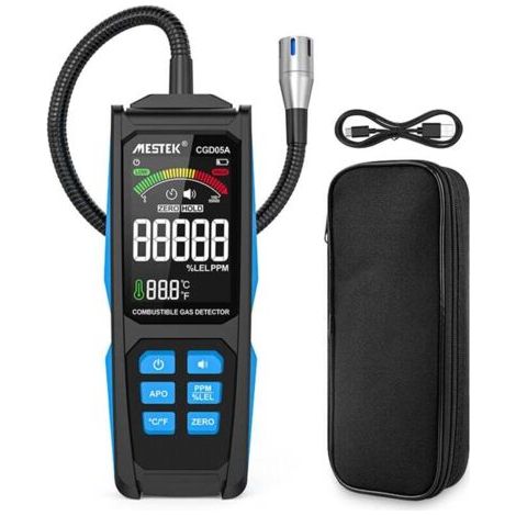 Portable combustible gas leak detector, natural gas leak tester, portable gas concentration analyzer, with temperature test and audible and visual alarm functions,