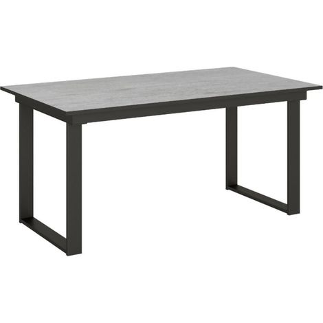 Table rectangulaire extensible 6 à 10 personnes L 160 à 220 cm gris béton et métal anthracite Banzy (1/5)