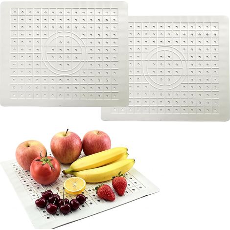 Set di 2 tappetini protettivi per lavello da cucina, 31 x 26 cm, in gomma morbida antiscivolo, per lavelli o piani di lavoro, con funzione scolapiatti (bianco) (1/5)