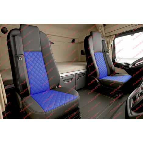 Set 1+1 Sitzbezüge aus Kunstleder für MERCEDES ACTROS MP4 EURO 6 2015–2021 – blau-schwarz