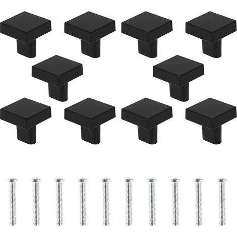 Lot de 10 Bouton de Porte Carrée Poignées de Meuble en Alliage de Zinc avec Vis pour Armoire Tiroir Commode Noir (1/4)