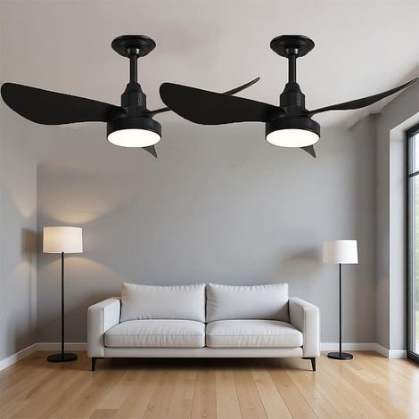 Lot de 2 ventilateurs de plafond modernes et minimalistes avec éclairage pour salon, télécommande, intensité variable, noir (1/5)