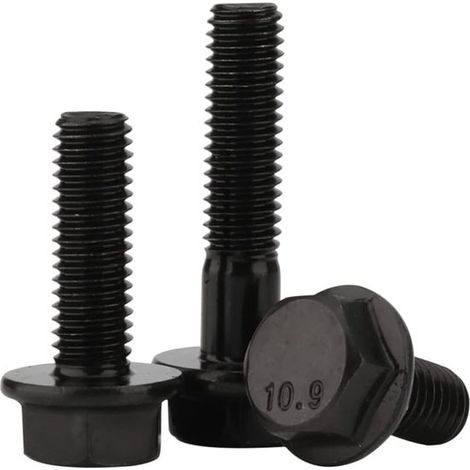 Tornillos hexagonales con brida M8 x 35 mm, acero aleado grado 10.9, acabado de óxido negro, rosca parcial, 10 unidades (1/4)