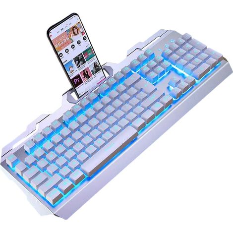 Clavier de jeu filaire rétroéclairé LED arc-en-ciel avec repose-poignets ergonomique RGB, 104 touches, compatible PC Windows et Mac. (1/5)
