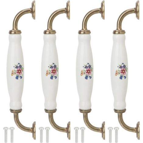 Set aus 4 Keramikgriffen im europäischen Stil mit einem Mittenabstand von 160 mm, geeignet für Schranktüren, Schubladen, Kleiderschrankknöpfe und ähnliche Anwendungen.