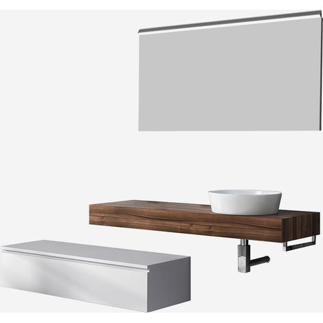 Mobile bagno sospeso con specchio led e lavabo Astra - Rovere