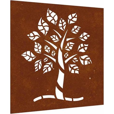 Décoration murale de jardin : motif arbre en acier Corten 55 x 55 cm (1/5)