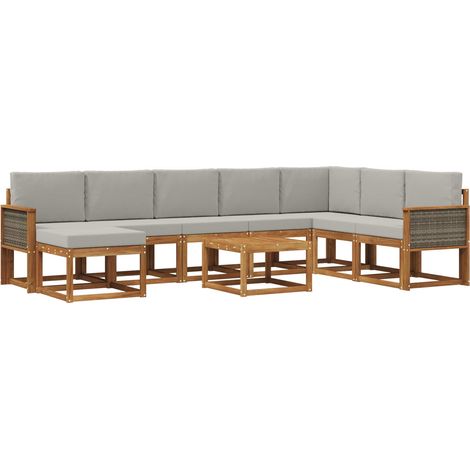 Outdoor Sofa Set 9 pcs Natural and Light Grey Solid Acacia Wood vidaXL (1/5)