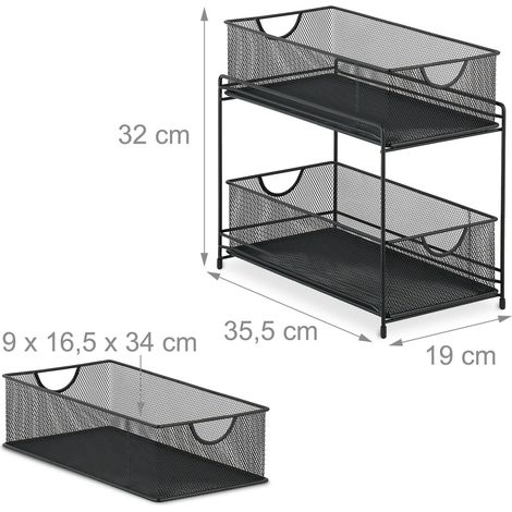 Práctico organizador de 2 cestas extraíbles para cocina y baño 32 x 19 x 35,5 cm de acero gris 130014153 (1/4)
