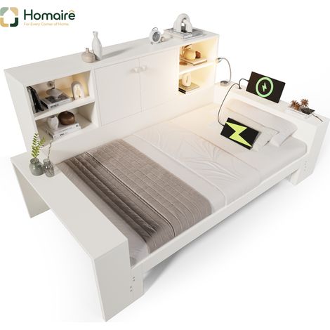 Bett Weiß 237 x 133 x 100 cm MDF HOMAIRE (1/5)