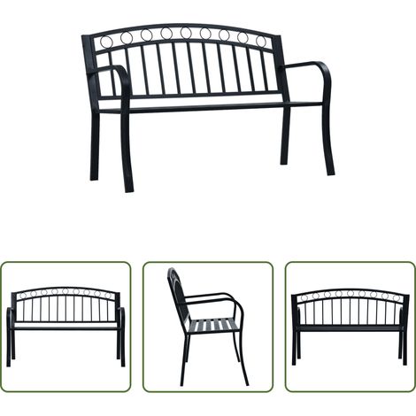 vidaXL Gartenbank Schwarz - Gartenbank 125 cm Schwarz Stahl (1/5)