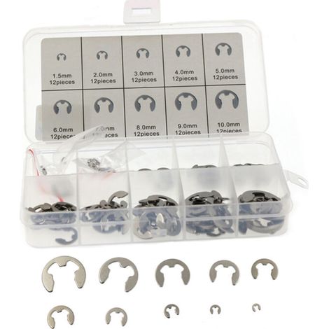 Kit d'assortiment de clips électroniques en acier inoxydable 120, 304 pièces, ensemble de bagues de retenue externes à circlips M1.5-10 (1/4)