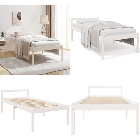 Lit pour personne âgée blanc 90x190cm simple bois massif de pin - lit senior -  lits senior - Home & Living