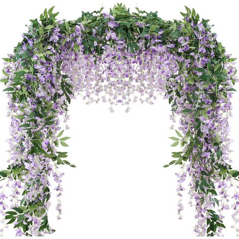 Veryhome Lot de 2 guirlandes glycines artificielles 2 virgule 3 m Guirlande Fleurs artificielles Soie Suspendre Mariage fête Violet (1/4)