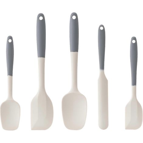 Ensemble 5 spatules silicone alimentaire pâtisserie/cuisine, résistantes chaleur, antiadhésives, compatibles lave-vaisselle, sans BPA, gris & blanc (1/5)