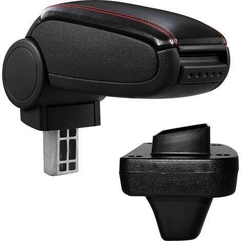 [pro.tec] Reposabrazos central para Opel Astra K - apoyabrazos con compartimento - tapizado - polipiel - negro con costuras de color rojo