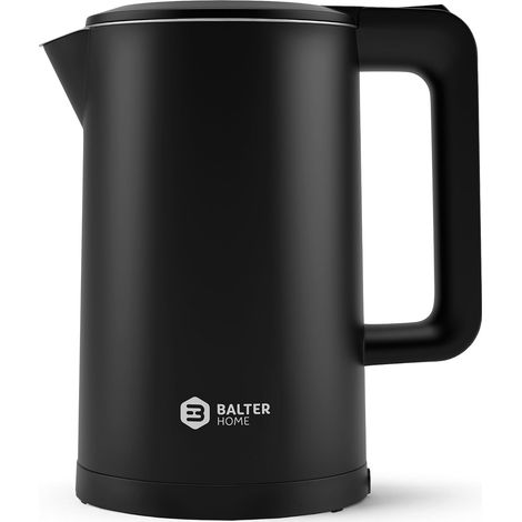 Bouilloire électrique, Bouilloire inox, 1,7 l, design à double paroi, kettle, sans BPA, LED, silencieuse, noire (1/5)