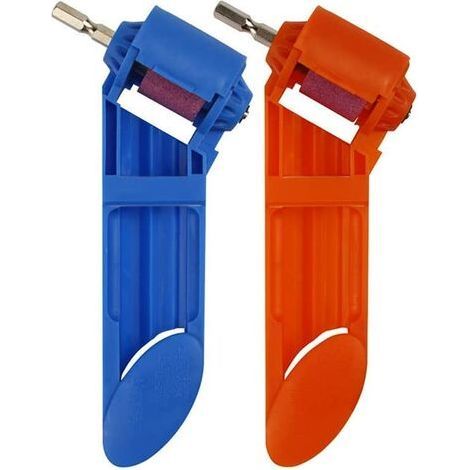 2 Pcs Foret Aiguiseur Foret,Aiguiseur de Forets en Corindon,Outil D'AffûTage de Foret Portable, Fait de Plastique ABS de Haute Qualité et de Meule en Corindon Brun,de Haute Dureté(Bleu,Orange) (1/5)