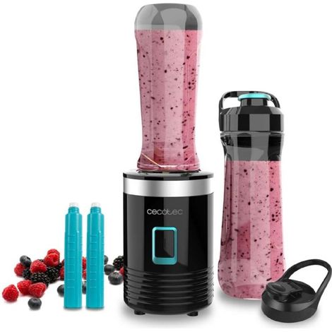 Cecotec – Mixeur-blender portatif 350W – Lame en titane – 2 verres portatifs 600ml – 2 tubes réfrigérants pour boissons froides