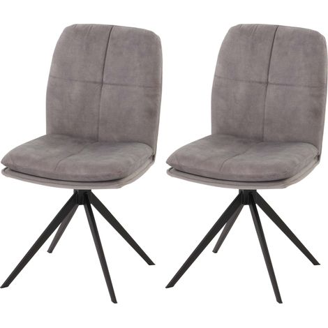 Lot de 2 chaises de salle à manger HWC-M68, fauteuil de cuisine, pivotant Auto-Position, métal tissu/textile gris (1/5)