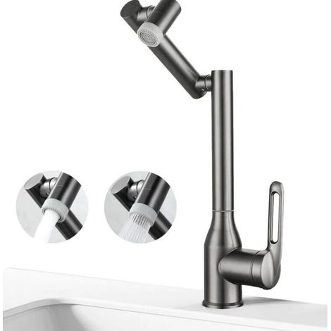 Robinet Mitigeur Lavabo Haut,Robinet Cascade Rotation à 360 Degrés, Robinet Salle de Bain, Mélangeur l'Eau Chaude et Froide - Tuyau Inclus (1/5)