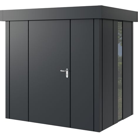 Hörmann Metall-Gerätehaus "Juno" mit Flachdach, JFD4 - Design, 214 x 166 cm (B x T), anthrazit, mit bodentiefem Fenster, 1-flüglige Tür, Anschlag links (1/5)
