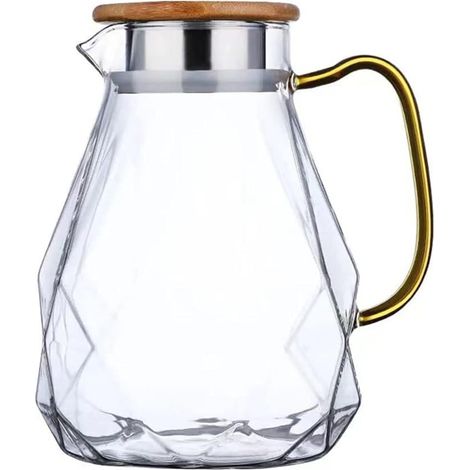 1 bouteille d'eau froide pour thé glacé, bouilloire, pichet d'eau avec poignée, haute durabilité, carafe d'eau froide, pichet en verre pratique avec couvercle (1/5)