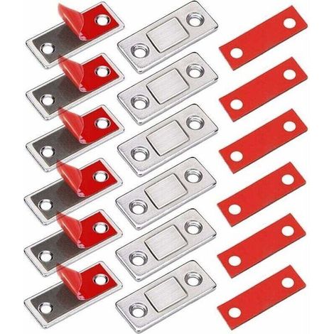 Loqueteau pour meuble　Aimant de Porte Magnétique 6 Pièces Ultra Mince Loquets Magnétiques en Acier Inoxydable pour Porte Coulissante de Placard, de Cuisine, Armoire, Tiroir et des Meubles, etc, Noir,