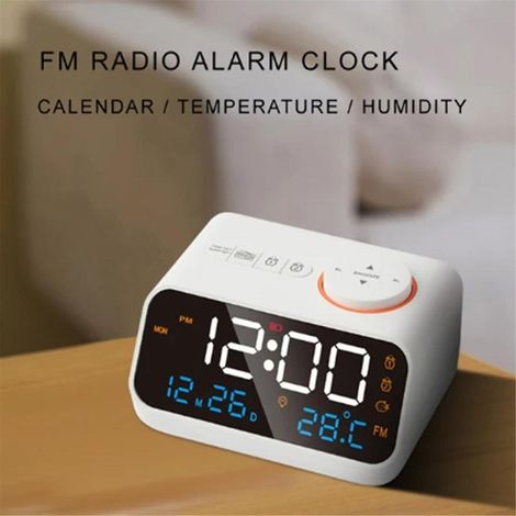 Radio-réveil LED pour une utilisation au chevet. Calendrier de bureau numérique avec thermomètre et hygromètre. (1/5)