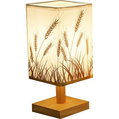 Lampe de chevet USB ACKERMAN avec abat-jour en tissu, lumière fixe protectrice pour les yeux, idéale chambre et bureau, design moderne minimaliste, motif épi de blé. (1/3)