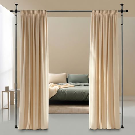 Tringle à Rideaux sans Percage, paravent interieur, écran réglable en flexibilité, 122 à 305 cm (H), 70 à 175 cm (l), pour Chambre ou Bureau, Gris