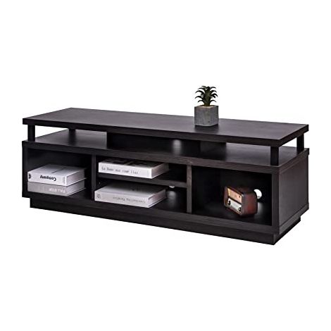 Iris Ohyama, Porta TV/Mobile TV/TV Porta TV in legno/Porta TV con 5 ripiani aperti/TV fino a 55, Legno massello, fori passacavi, Ufficio, Soggiorno - TV Cabinet Middle OTS-125M - Quercia nera