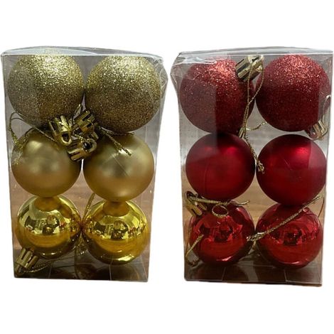 12-teiliges Set Weihnachtskugeln mit roten und goldenen Kugeln, inklusive Aufhängeschnur, ideal für die Weihnachtsdekoration.