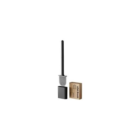 Brosse WC noire, brosse WC plate en silicone, fixation murale ou au sol