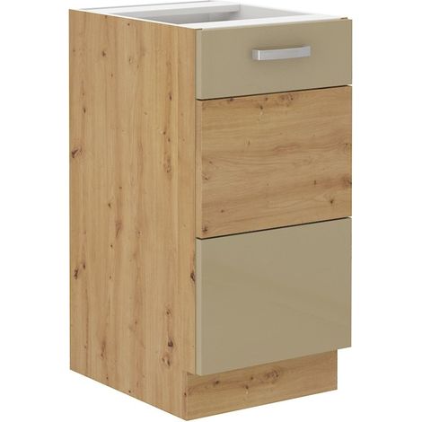 Unterschrank 40 Eiche Artisan Cappuccino Hochglanz Küchenzeile Küchenblock Küche (1/4)