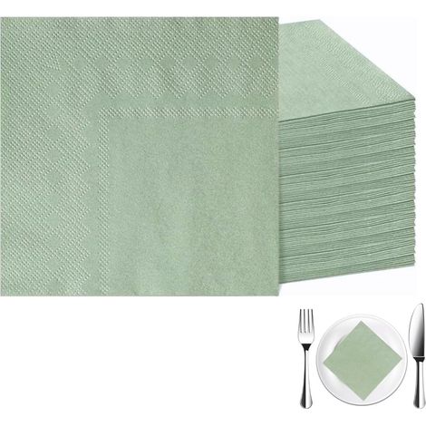Lot de 100 serviettes vertes - 25 x 25 cm - Vert sauge - Pour mariage, dîner, anniversaire, anniversaire de mariage (1/5)