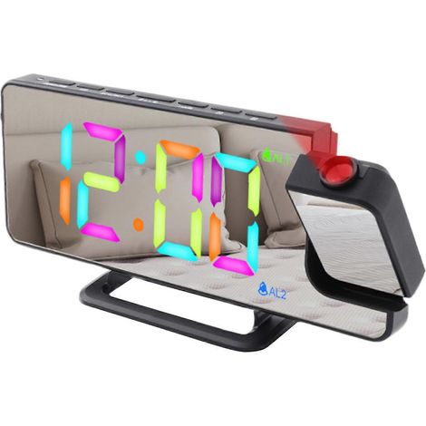 Réveil à projection miroir ABS RGB avec double fonction d'alarme de sommeil et affichage LED numérique couleur RGB. (1/5)
