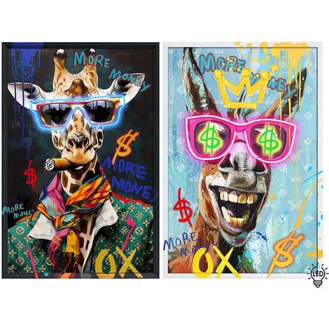 Duo 2 tableaux Girafe Âne Toile Noir led 63x4x93cm (1/4)
