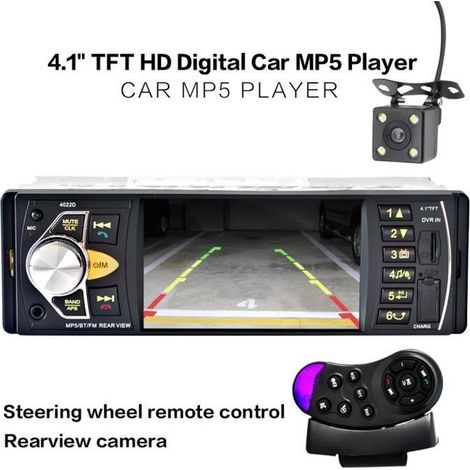 12V 4.1'' HD TFT Bluetooth Car Stereo Auto Radio Voiture MP4 MP5 Player Autoradio avec caméra de recul Télécommande FM / SD / AUX (1/4)