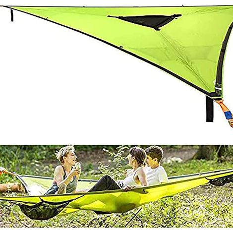 Nouveau hamac triangulaire suspendu pour plusieurs personnes, portable en filet aéré, tente arboricole de loisir vert 280x280x280 cm (1/3)