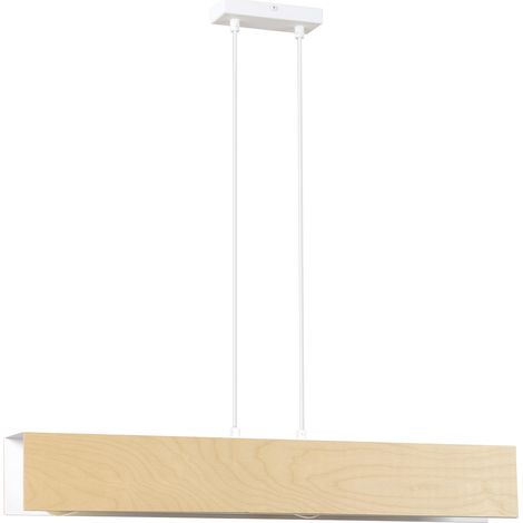 Lampadario 3 Luci Merlino In Acciaio Bianco Corpo Rettangolare E Legno Naturale (1/5)