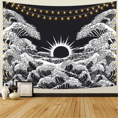 Mandala-Wandteppich mit Ozeanwellen-Sonnenuntergangsmotiv für Wohnzimmer und Schlafzimmer (1/5)