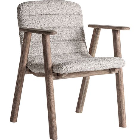 Chaise jacquard en bois d'orme finition vieilli assise tissu beige - Marron clair finition vieilli beige (1/5)