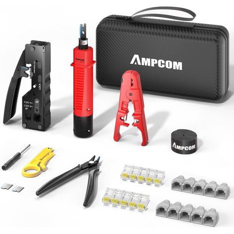 9 in 1 Ethernet Crimping Kit Pass Through RJ45/RJ11 Network Tool Kit for STP Cat7/6A UTP Cat6/5E/5 RJ45 with 110 Pin in Portable Waterproof Bag (1/5)