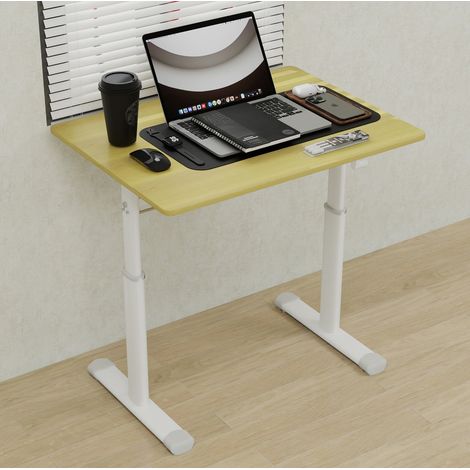 Bureau réglable en hauteur manuel 80 x 60 cm décor bois métal HAVRYA (1/5)